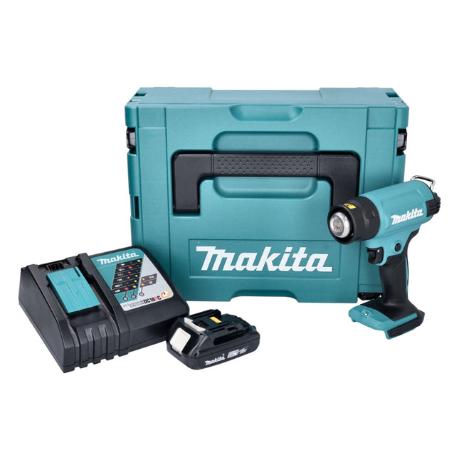 Makita DHG 180 RA1J cordless hot air gun 18 V 550 °C + 1x rechargeable battery 2.0 Ah + charger + Makpac