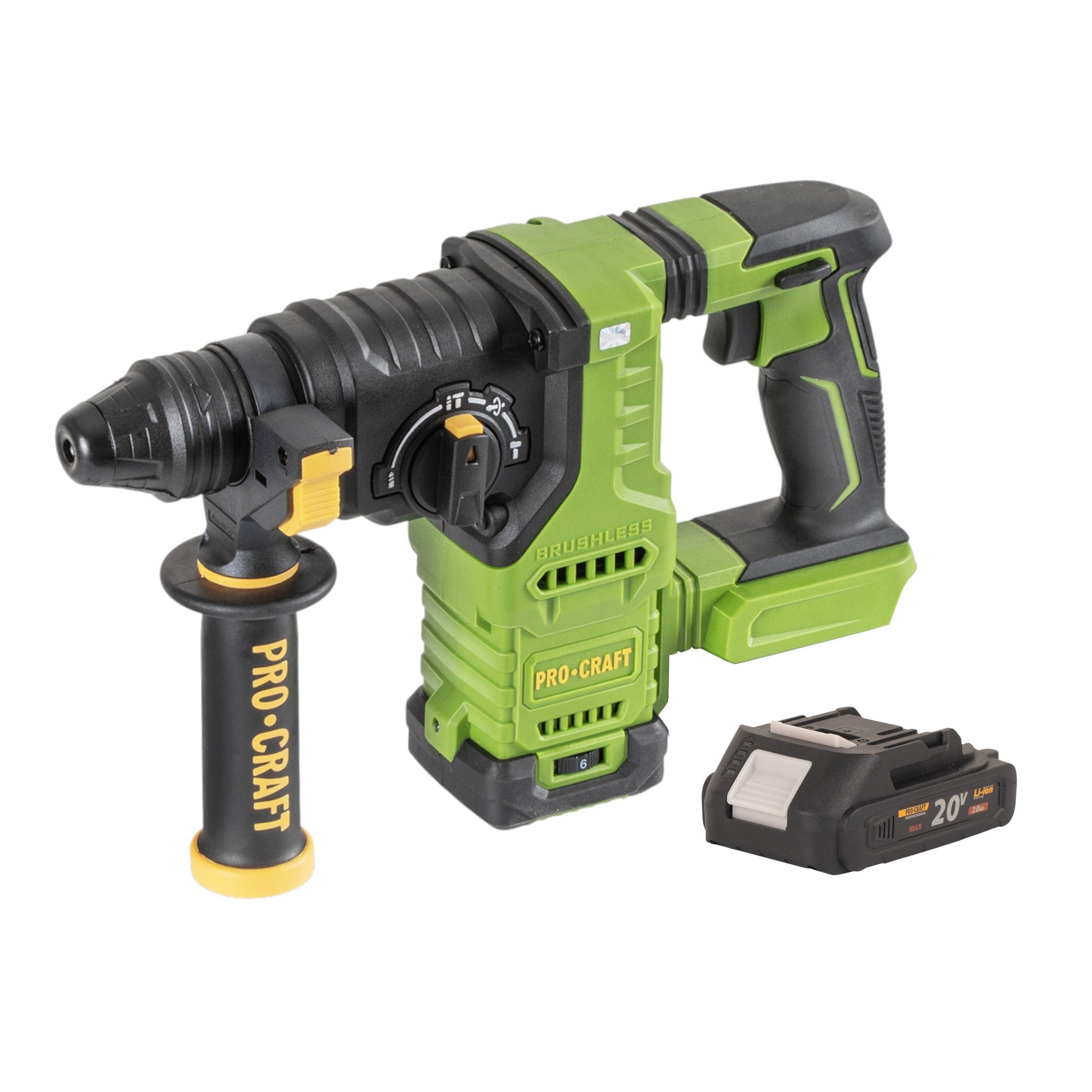 Procraft PHA30bb Akku Bohrhammer 20 V 2,8 J SDS plus Brushless + 1x Akku 2,0 Ah - ohne Ladegerät