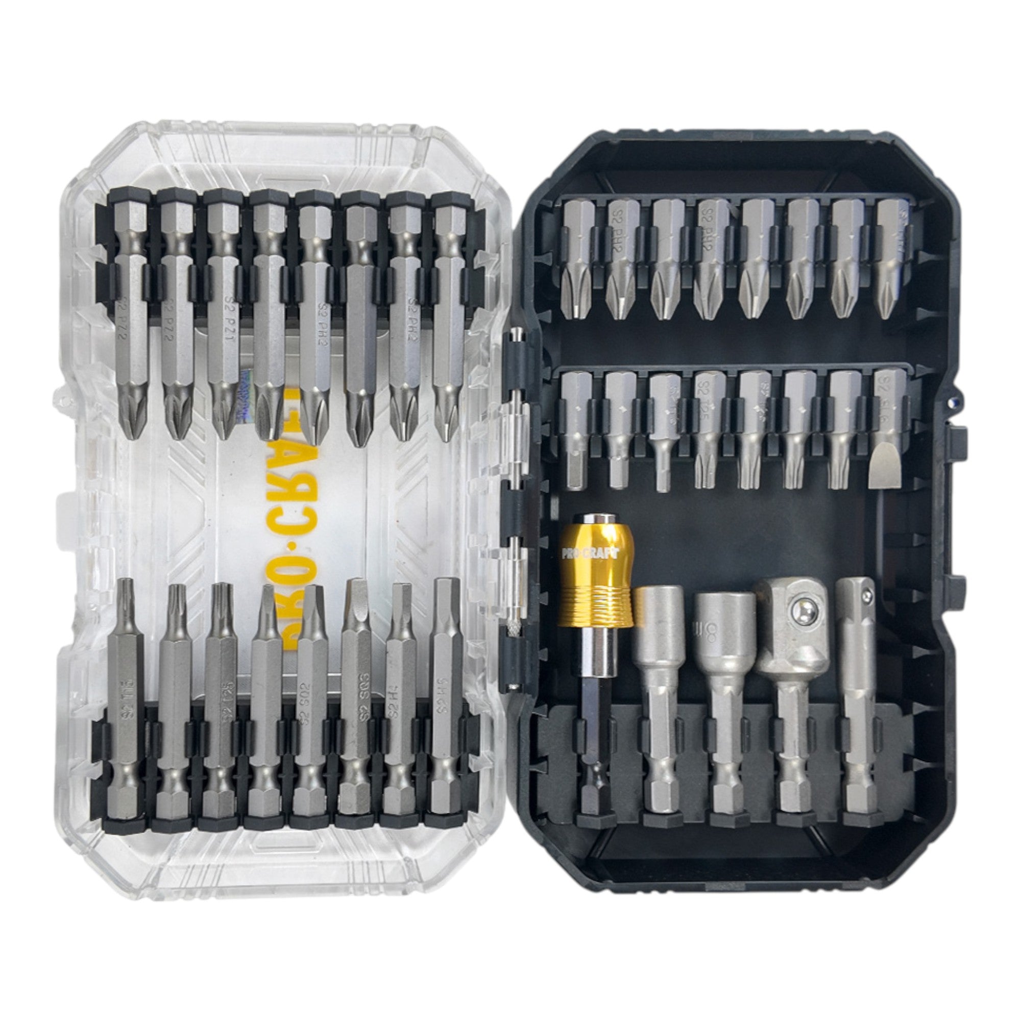 Procraft BS-37 Bit Set 37 teilig S2 Stahl Phillips / Pozidriv / Torx / Hex / Schlitz / Vierkant