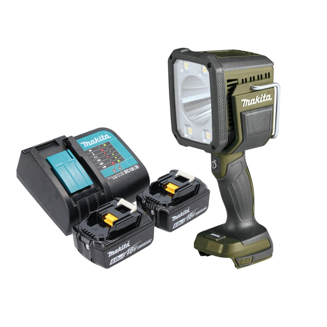 Makita DML 812 SG rechargeable hand-held spotlight 18 V 1250 lm LED olive green outdoor adventure special edition + 2x rechargeable battery 6.0 Ah + charger
