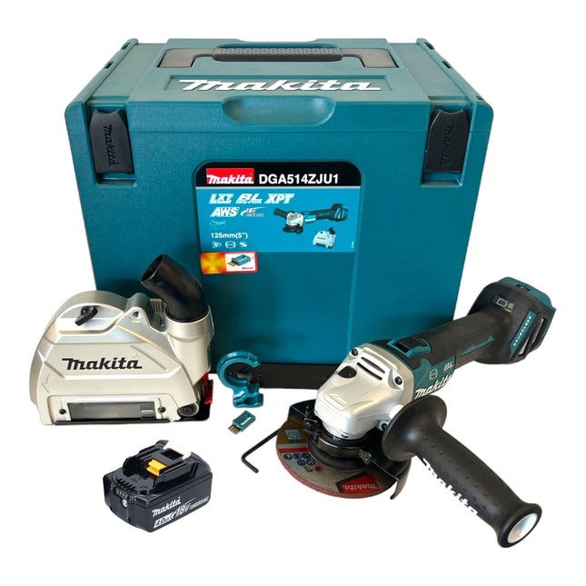 Makita DGA 514 M1JU1 Cordless angle grinder 18 V 125 mm brushless + 1x rechargeable battery 4.0 Ah + Makpac - without charger