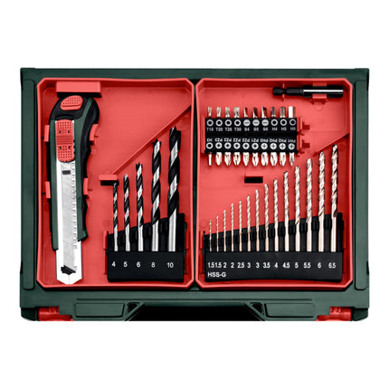 Metabo Powermaxx BS Basic Set cordless drill driver 12 V 34 Nm ( 600080710 ) + 2x rechargeable battery 2.0 Ah + charger + 41-piece accessory set + case