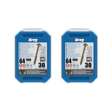 Kreg 2x HD Protec-Kote Maxi-Loc Taschenlochschrauben 64 mm ( 2x SML-C2X250-30-INT ) Grobgewinde 60 Stück