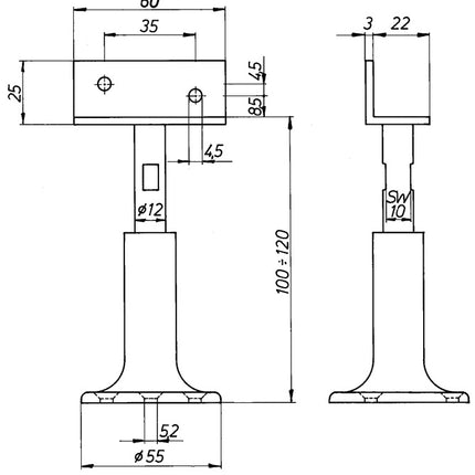 DENI Trennwandstütze ( 3000259235 ) Breite 60 mm Höhe 100 - 120 mm höhenverstellbar