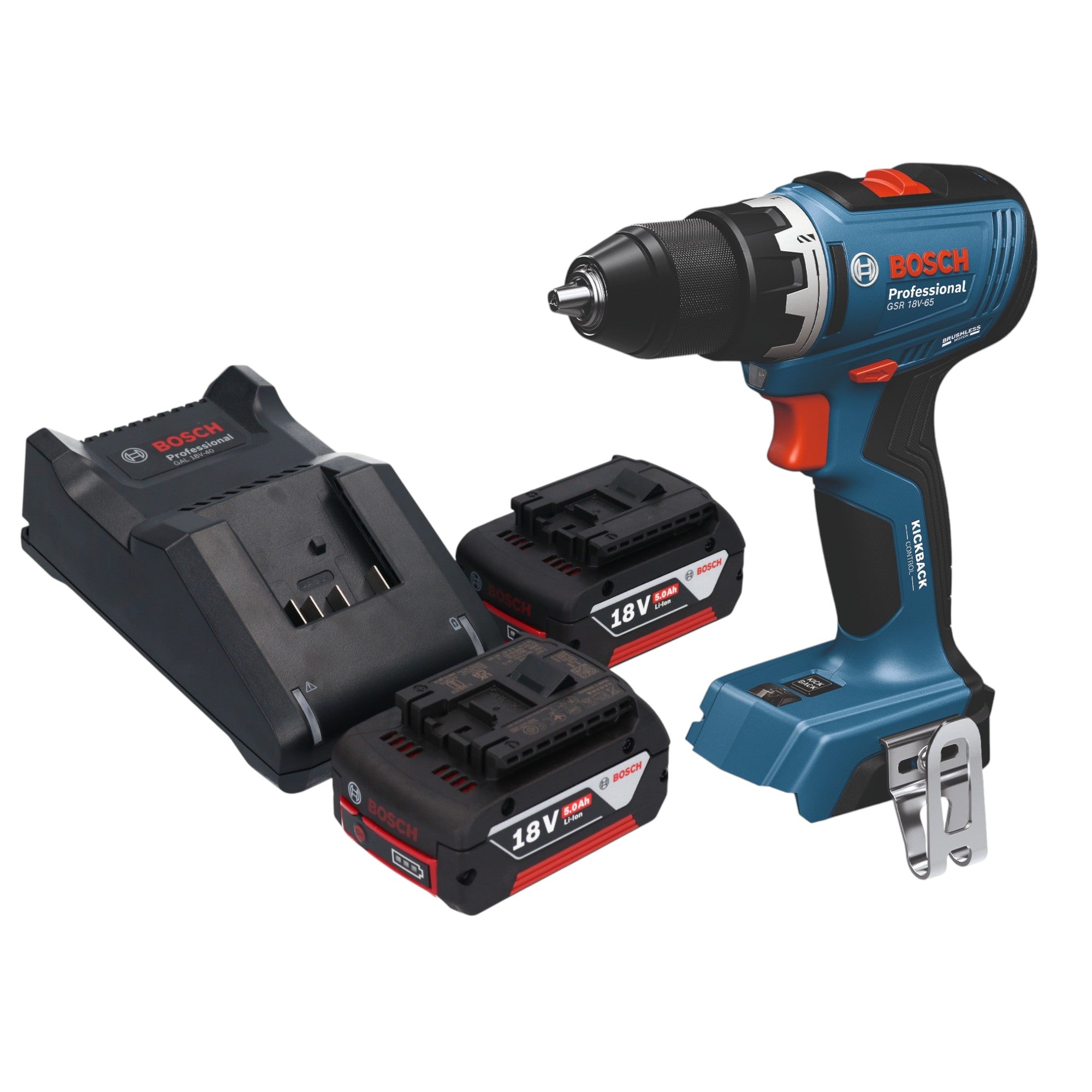 Bosch GSB 18V-65 Professional cordless impact drill 18 V 65 Nm brushless 2x rechargeable battery Ah charger