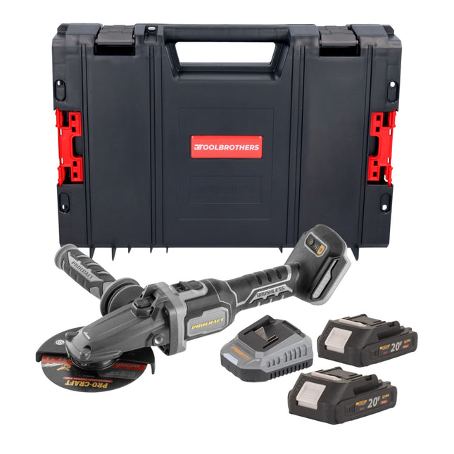 Procraft Industrial AG125Cbb Akku Flachkopf Winkelschleifer 20 V 125 mm Brushless 2x Akku 2 0 Ah Ladegeraet RHINO Toolcase 0 - toolbrothers
