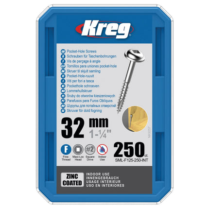 KREG Pocket-Hole Linsenkopfschraube 32 mm 250 Stk ( SML-F125-250 ) Vierkantantrieb Teilgewinde Feingewinde selbstschneidend verzinkt - Toolbrothers