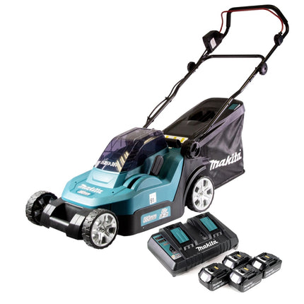 Makita DLM 432 PG4 Akku Rasenmäher 36 V ( 2x 18 V ) 43 cm Brushless + 4x Akku 6,0 Ah + Doppel Ladegerät