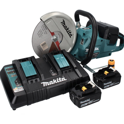 Makita DCE 090 PG2X1 Akku Trennschleifer 36 V ( 2x 18 V ) 230 mm Brushless + 2x Akku 6,0 Ah + Doppelladegerät