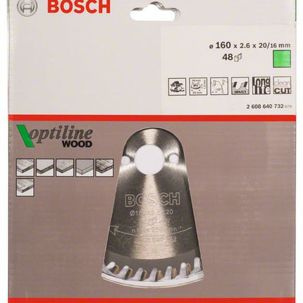 Bosch Kreissägeblatt Optiline Wood OP WO H 160 x 20 x 2,6 mm 160 mm 48 Zähne ( 2608640732 ) - Toolbrothers
