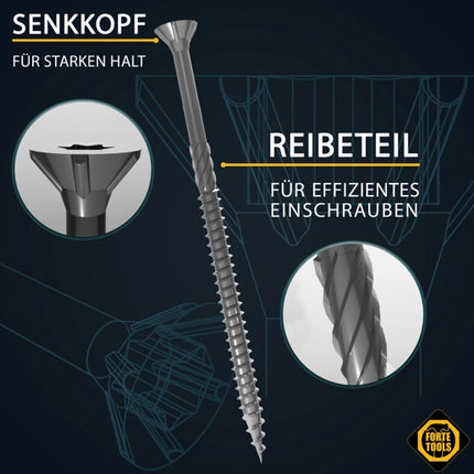 FORTE Tools Universal Holzschraube 5,0 x 40 mm T25 200 Stk. ( 000040113880 ) silber verzinkt Torx Senkkopf Teilgewinde - Toolbrothers