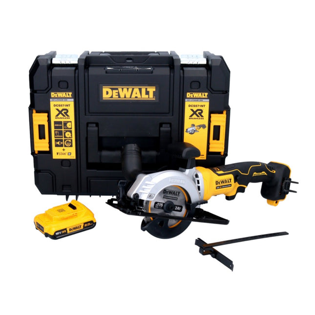 DeWalt DCS 571 cordless circular saw 18 V 115 mm brushless+ 1x battery 2.0 Ah + TSTAK - without charger