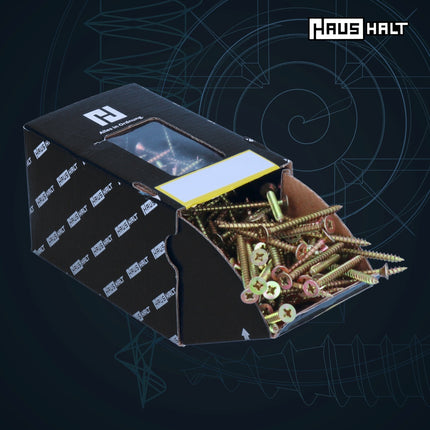 HausHalt Universal Holzbauschraube Holzschraube 5,0 x 40 mm PZ2 500 Stk. ( 000051371192 ) gelb verzinkt Kreuzschlitz Pozidriv Senkkopf Vollgewinde - Toolbrothers