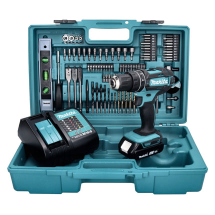 Makita DHP 482 SAX5 Akku Schlagbohrschrauber 18 V 62 Nm + 1x Akku 2,0 Ah + Ladegerät + 101 tlg. Zubehör Set + Koffer
