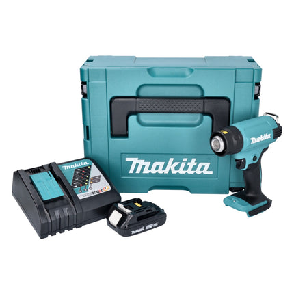Makita DHG 180 RA1J cordless hot air gun 18 V 550 °C + 1x rechargeable battery 2.0 Ah + charger + Makpac