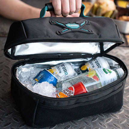 Toolbrothers Fan Lunchpaket in Makita Kühltasche mit Edelstahl Brotdose mit Bambus Deckel 1200 ml + Edelstahl Trinkflasche 500 ml + 4 in 1 Multifunktions Besteck - Toolbrothers