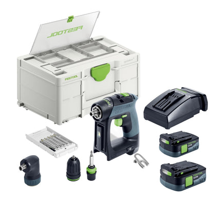 Festool CXS 12 2.5 set cordless drill driver 12 V 30 Nm brushless ( 576865 ) + 2x rechargeable battery 2.5 Ah + charger + bit set + systainer