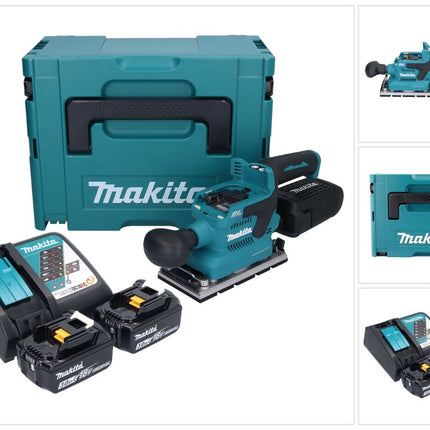 Makita DBO 381 RFJU Akku Schwingschleifer 18 V 93 x 185 mm Brushless + 2x Akku 3,0 Ah + Ladegerät + Makpac