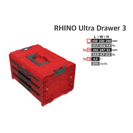Toolbrothers RHINO L Drawer 3 ULTRA Organize+ mit drei Schubläden + Boxen IP54