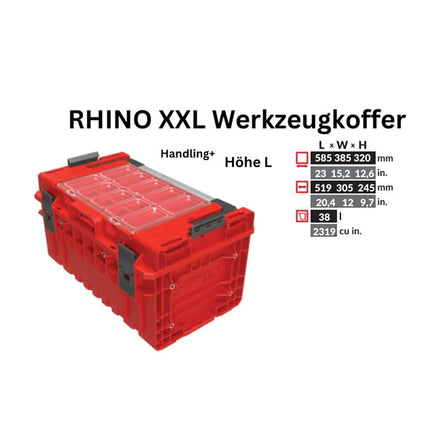 Toolbrothers RHINO XXL Werkzeugkoffer ULTRA Handling+ Höhe L 38 l IP66 mit herausnehmbaren Trennwänden + Boxen