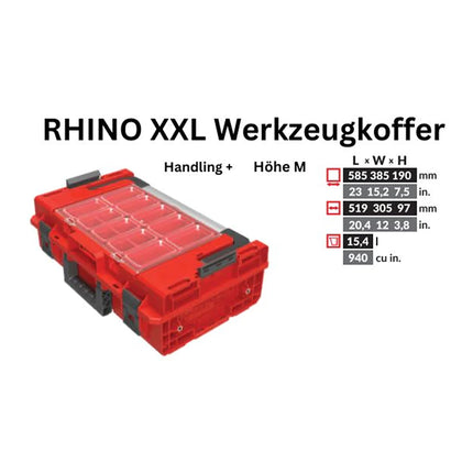 Toolbrothers RHINO XXL Werkzeugkoffer ULTRA Handling+ Höhe M 15,4 l IP66 mit herausnehmbaren Trennwänden + Boxen