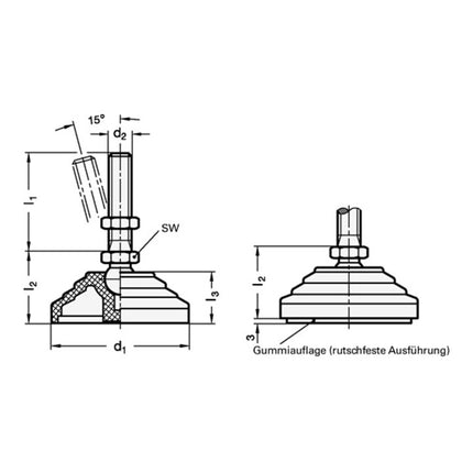 GANTER Kunststoff-Gelenkfuß GN 344 d1 80 mm, d2 M 12 mm l1 98 mm ( 4601002612 )